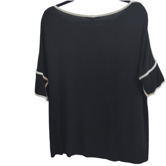 Cable & Gauge Blouse Top Black & some White Trim Size Large - Very Soft EUC - Picture 5 of 8
